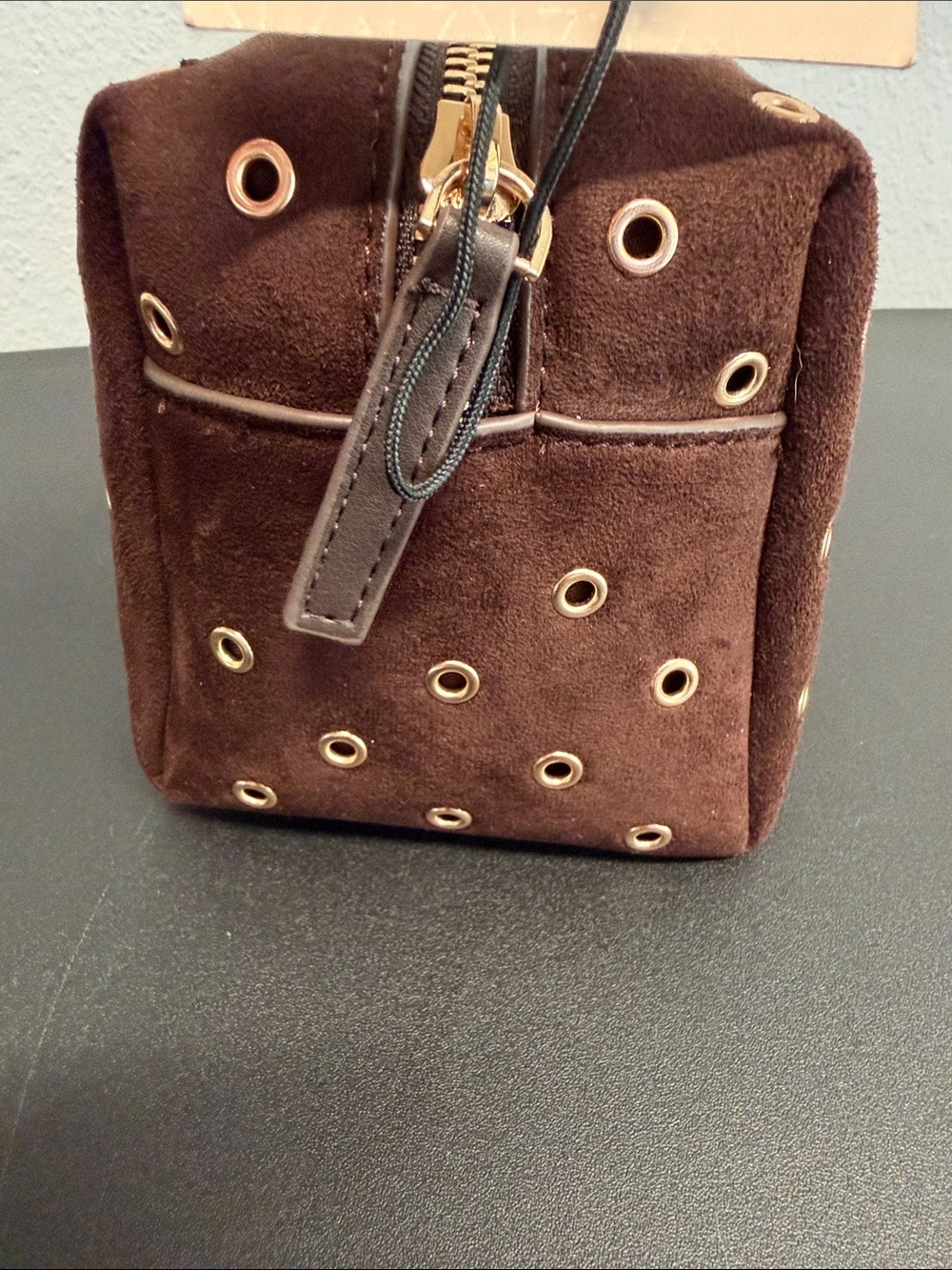 Rachel Zoe | Chocolate Brown Faux Suede Eyelet Travel Cosmetic Bag 🤎 - Picture 3 of 9